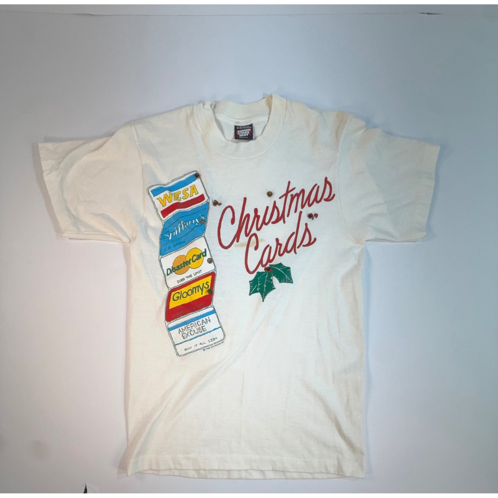 Vintage 1988 Screen Stars Best Christmas Cards Credit Card Parody T-Shirt M